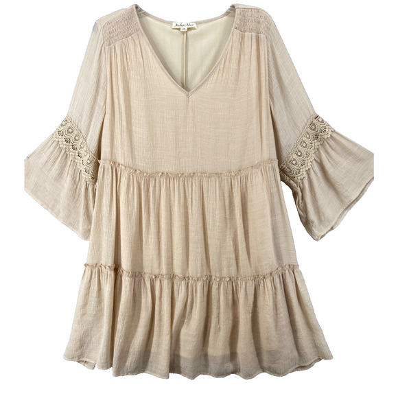 indigo soul Dresses & Skirts - Indigo Rose Dress Sz 2X Tiered Crochet Lace Bell Sleeves Cottage Core Boho Gypsy